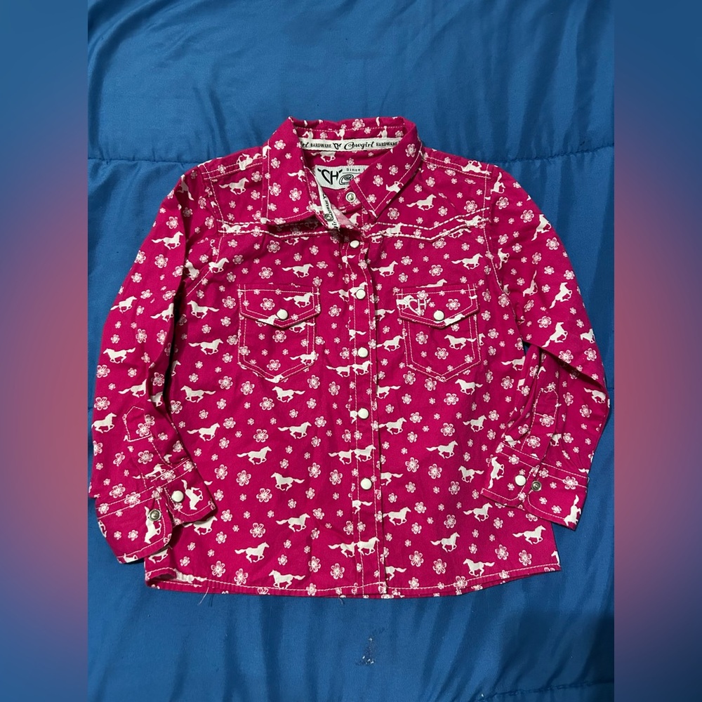 Cowgirl Hardware Pink Horse Western Shirt Toddler 3T Snap Down Buttons